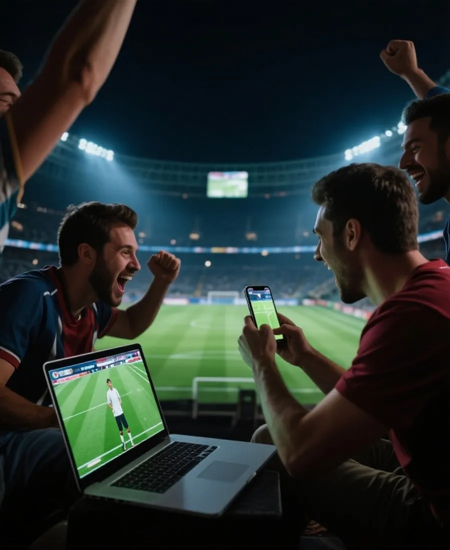 用户通过手机与电脑观看世界杯直播的场景示意图